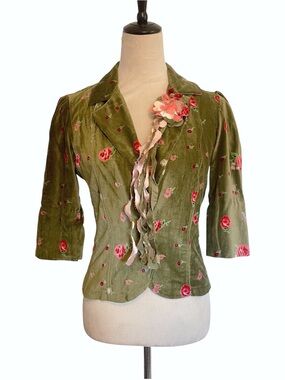 Vintage Y2K Deadstock Angie Velvet Whimsigoth Floral Jacket Blazer S NWT